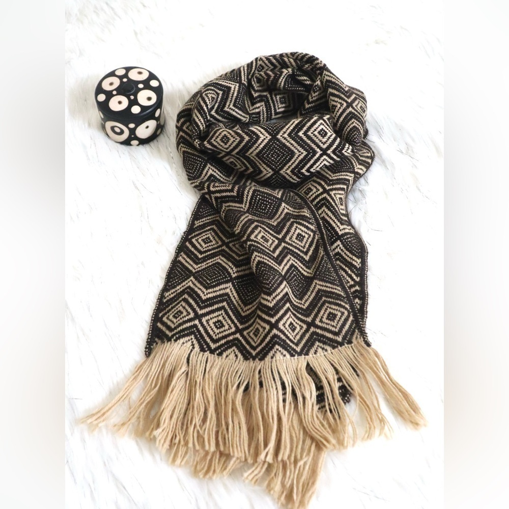 Original Alpaca Wool Blend Scarf Brown‎ & Camel Color  Unisex